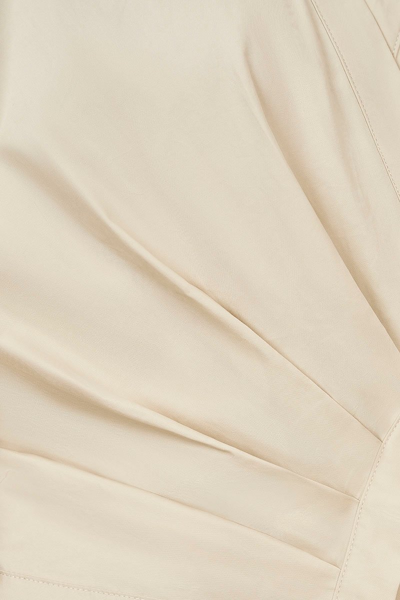 Gaeul Crossover Pleated Shirt in Soft Khaki