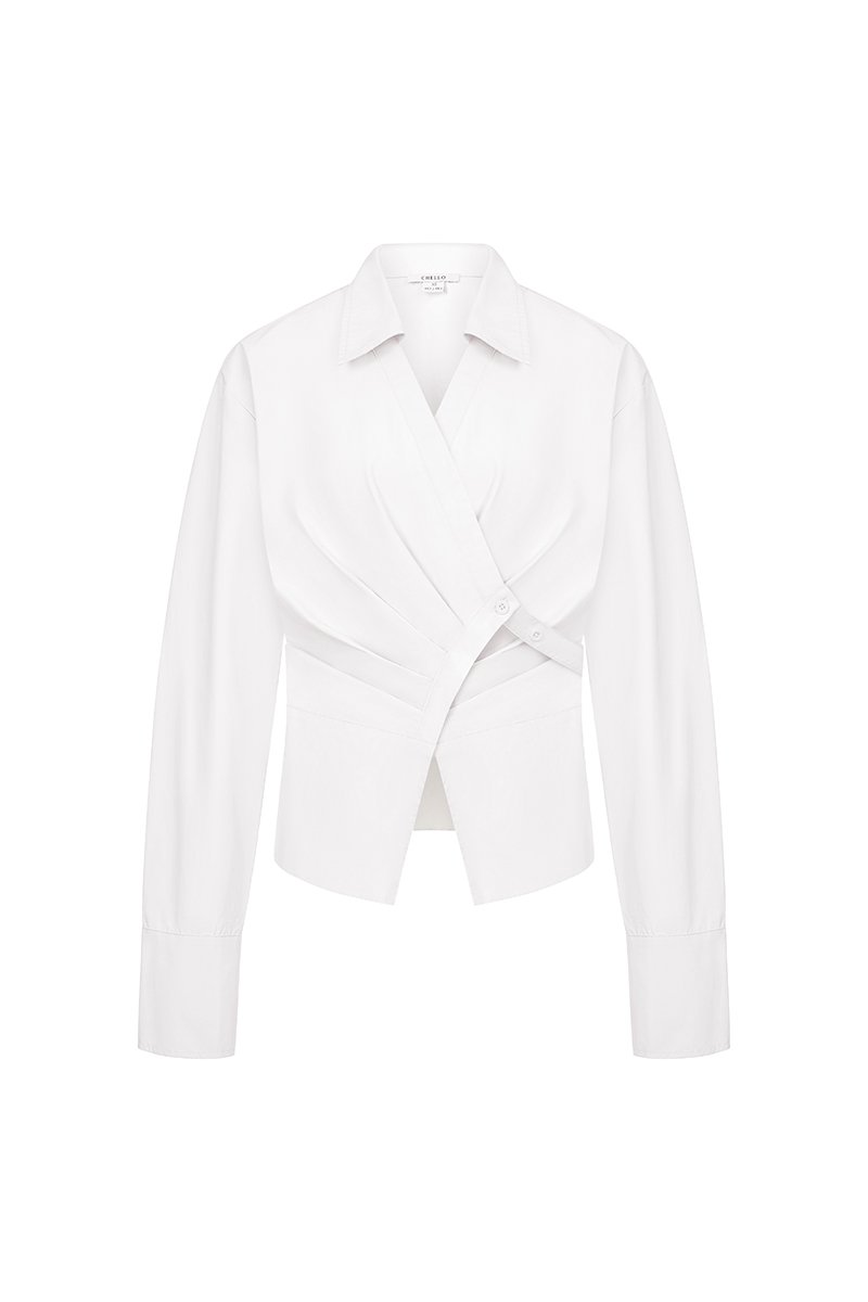 Gaeul Crossover Pleated Shirt in Iconic White
