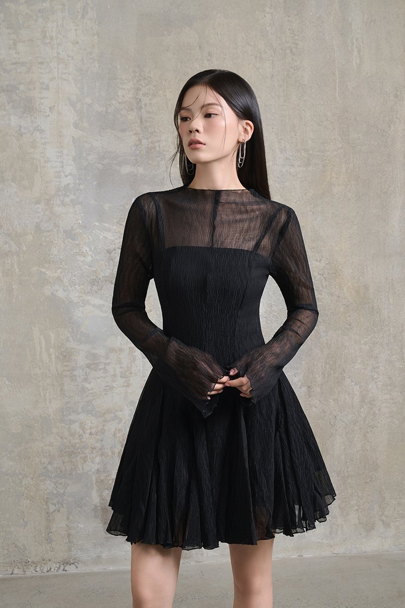 Ingrid Gusset Mini Dress with Padded Inner Dress in Classic Black