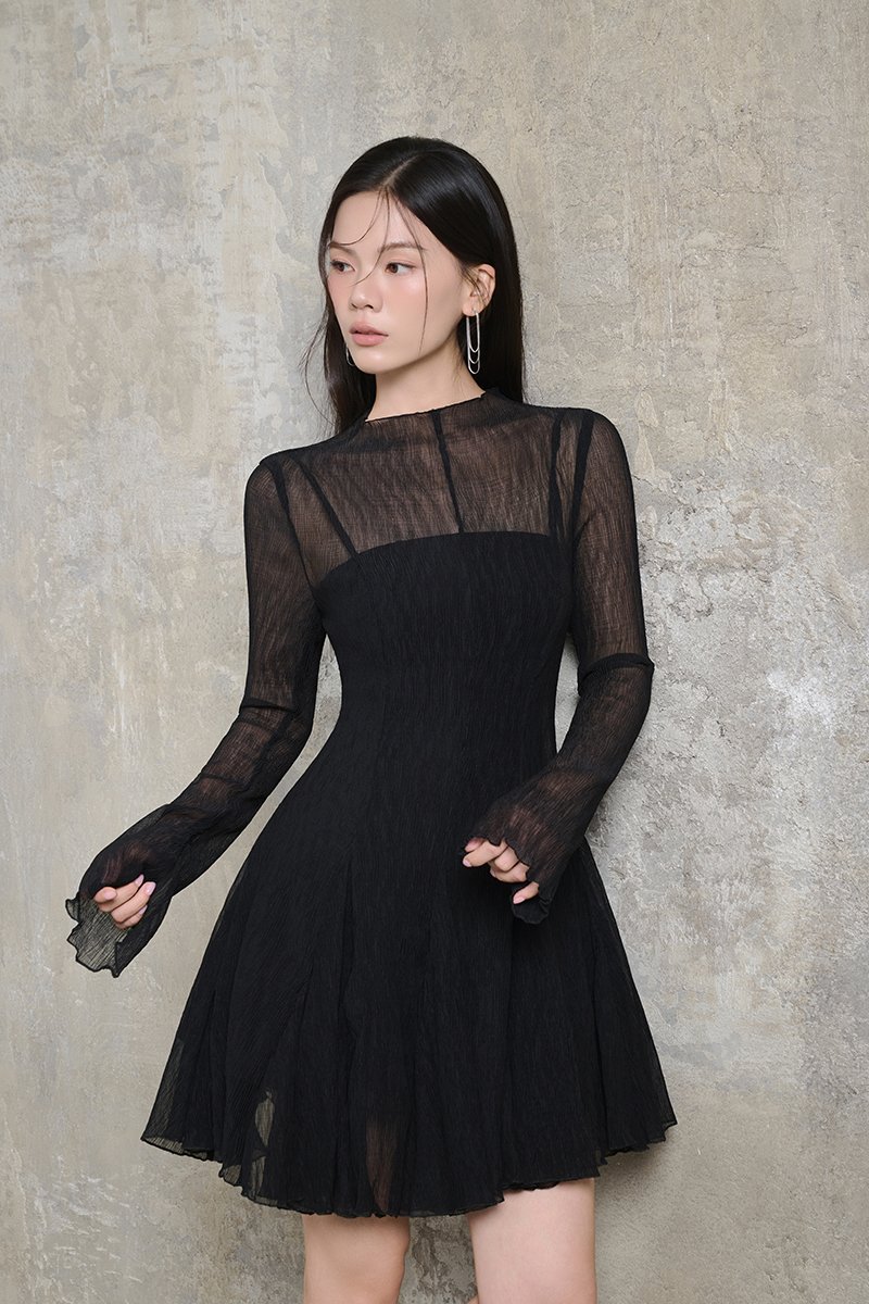 Ingrid Gusset Mini Dress with Padded Inner Dress in Classic Black