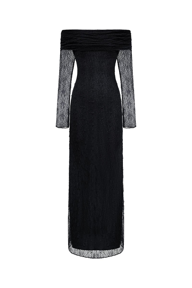 Maia Padded Off Shoulder Maxi Dress in Classic Black