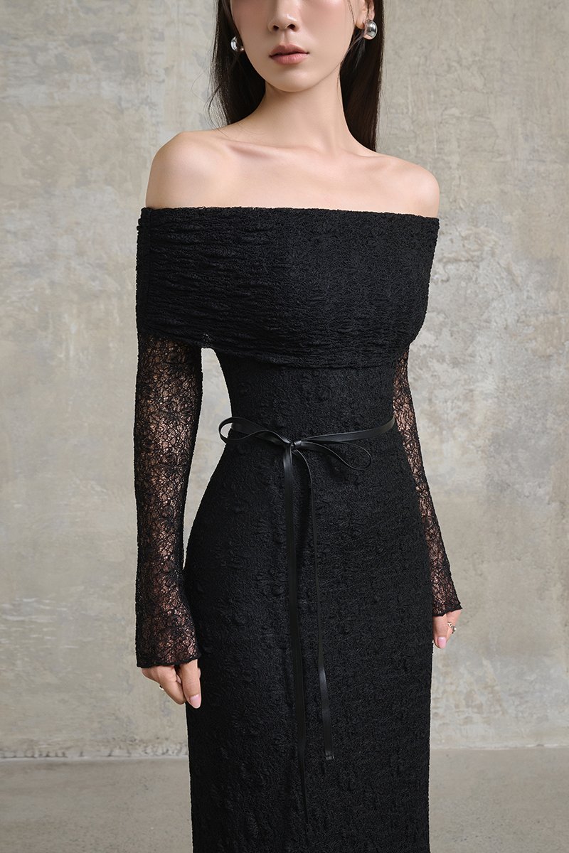 Maia Padded Off Shoulder Maxi Dress in Classic Black