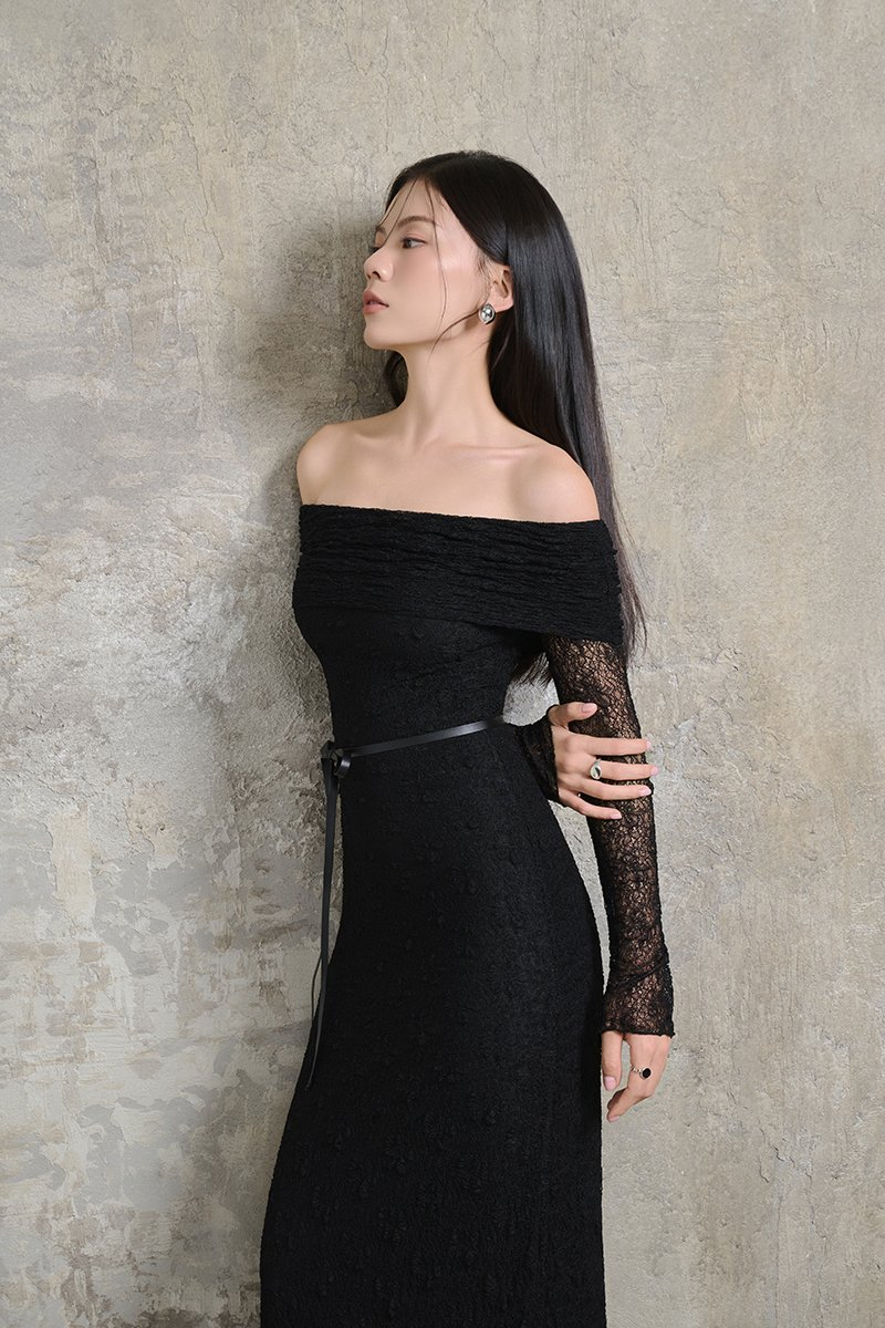 Maia Padded Off Shoulder Maxi Dress in Classic Black