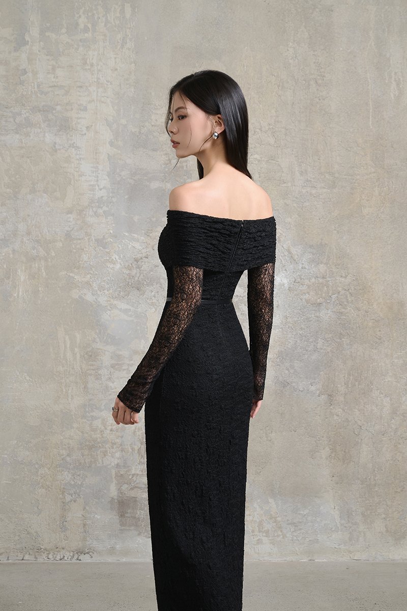 Maia Padded Off Shoulder Maxi Dress in Classic Black