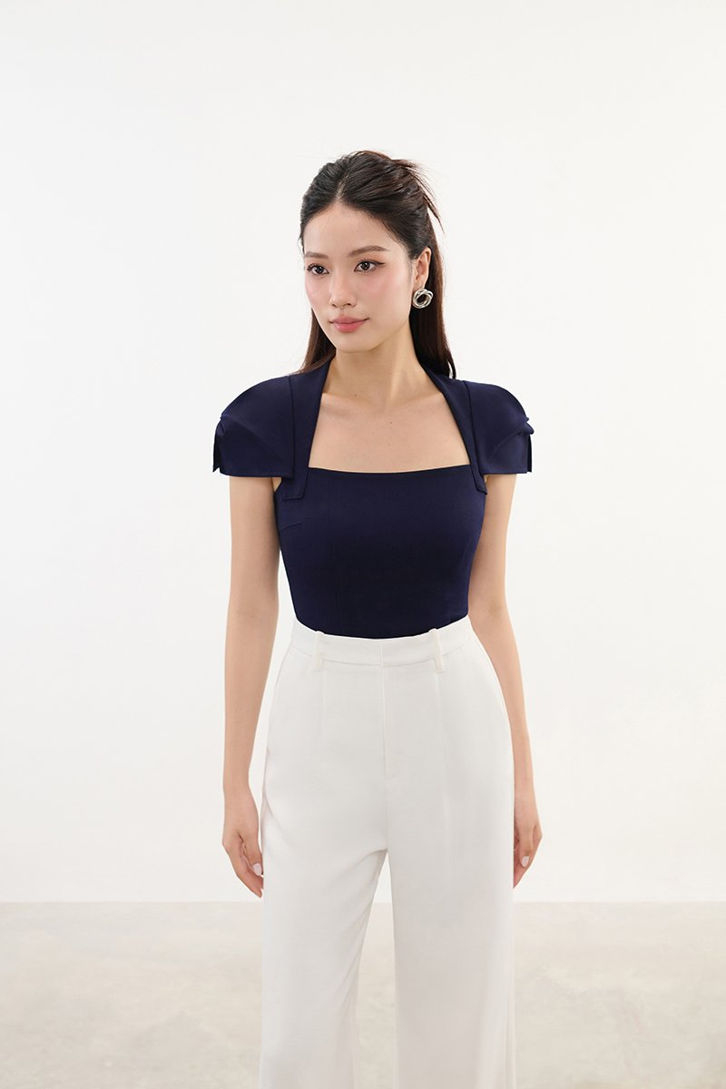 Phoebe Cap Sleeves Top in Navy Blue