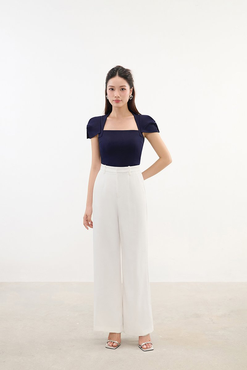 Phoebe Cap Sleeves Top in Navy Blue