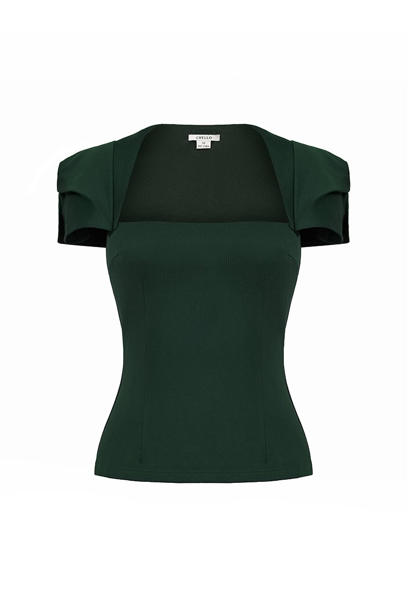 Phoebe Cap Sleeves Top in Emerald Green