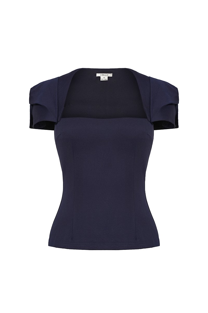 Phoebe Cap Sleeves Top in Navy Blue