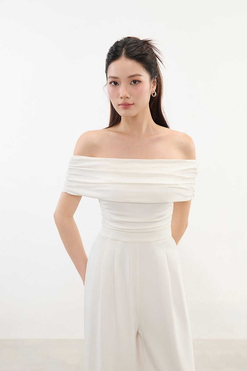 Piper Off Shoulder Jumpsuit in Iconic White