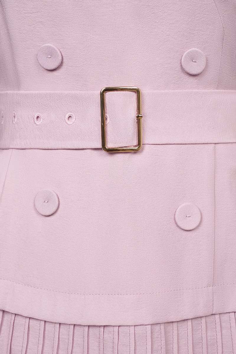 Reagan V-Neck Pleated Midi Dress in Soft Pink Lilac