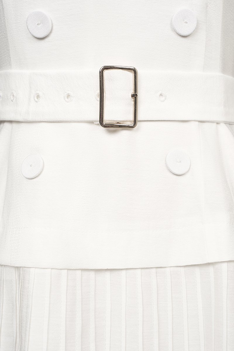 Reagan V-Neck Pleated Midi Dress in Iconic White