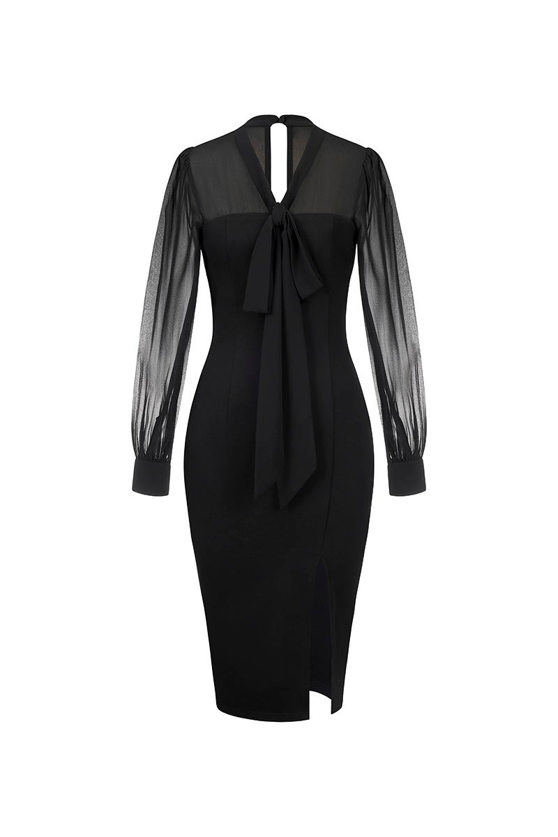 Sarang Chiffon Sleeves Pencil Dress in Classic Black