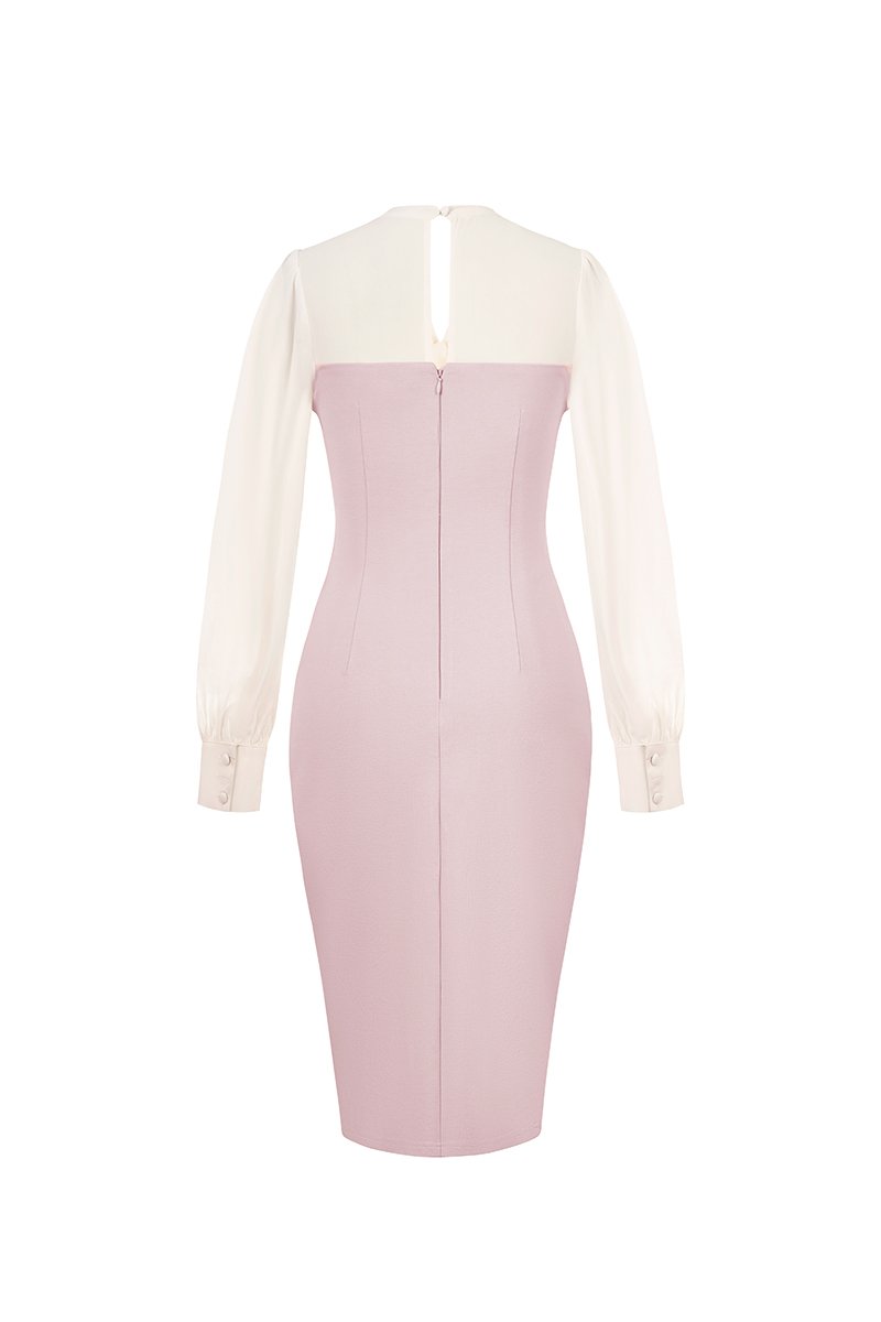 Sarang Chiffon Sleeves Pencil Dress in Lavender Fog with Ivory