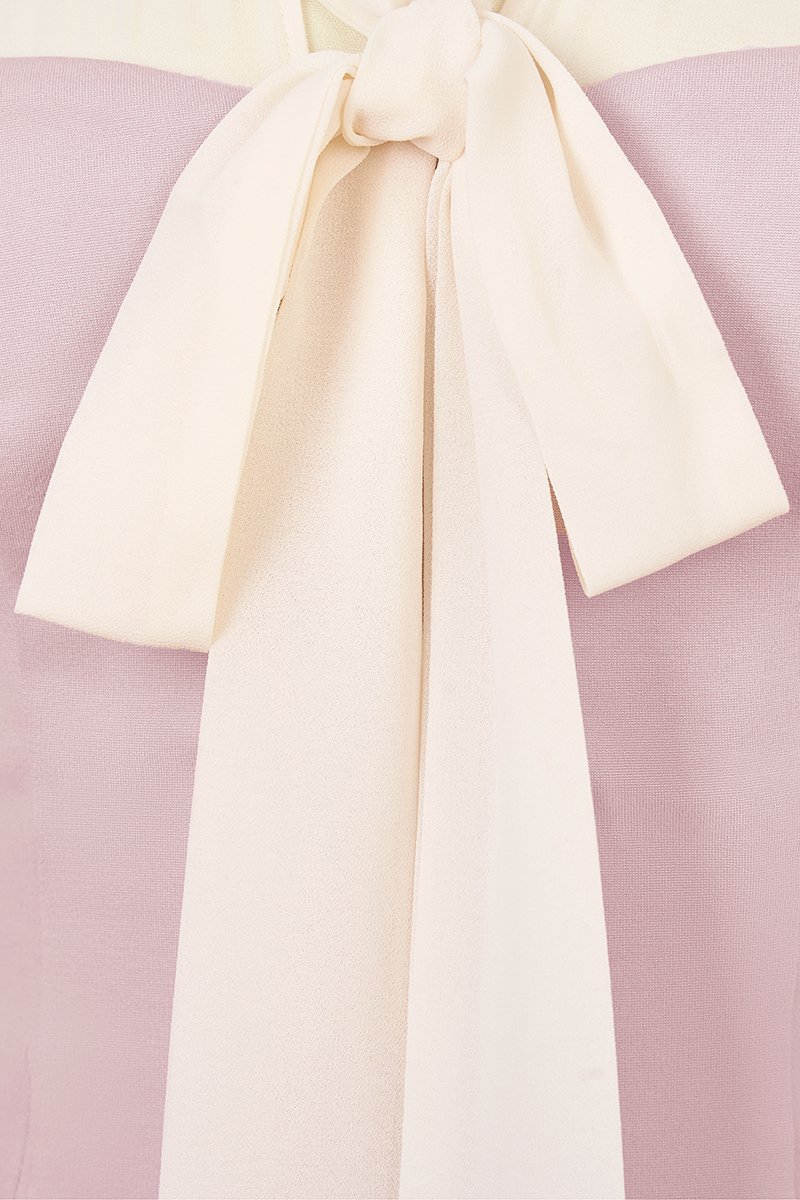 Sarang Chiffon Sleeves Pencil Dress in Lavender Fog with Ivory