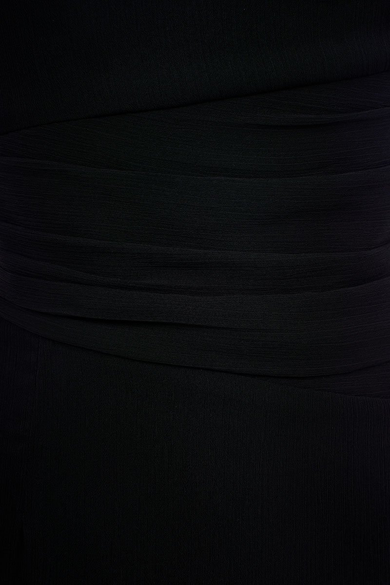 Virelle Cap Asymmetrical Pencil Dress in Classic Black