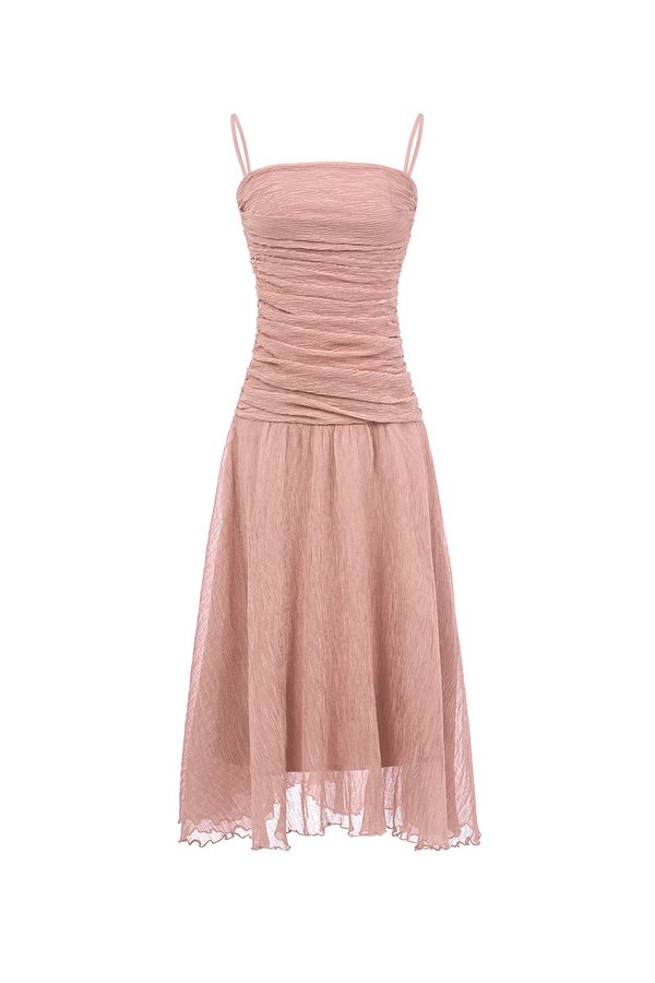 Alouette Padded Draped Midi Dress in Dusty Rose