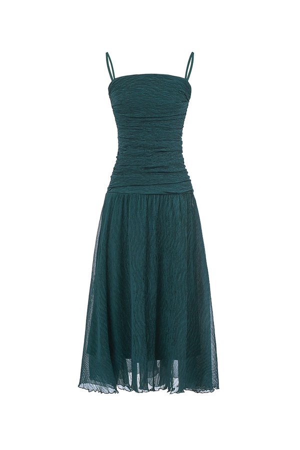 Alouette Padded Draped Midi Dress in Forest Green