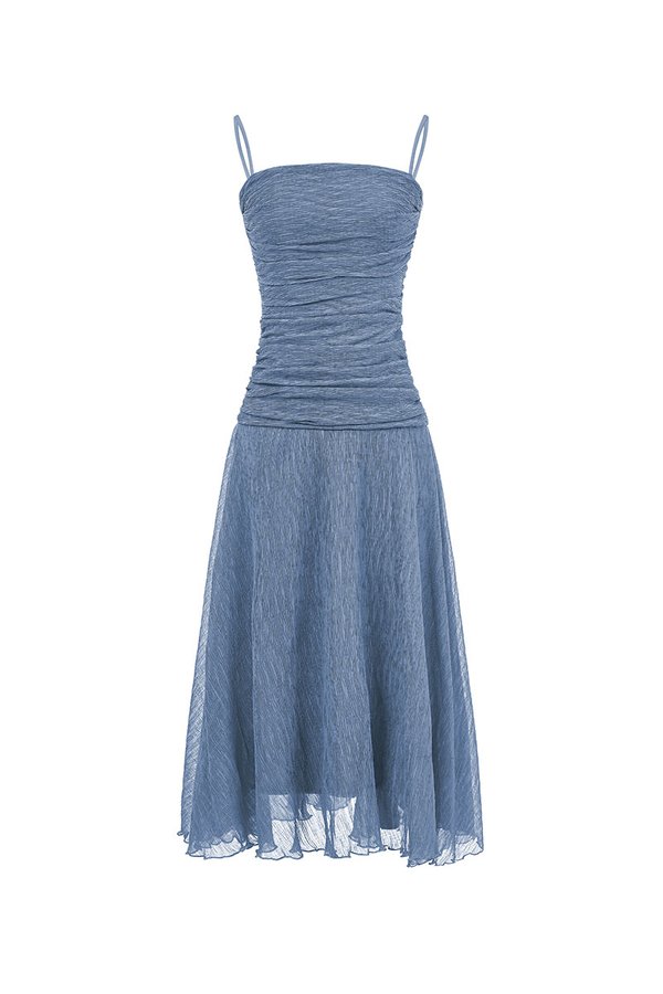 Alouette Padded Draped Midi Dress in Slate Blue