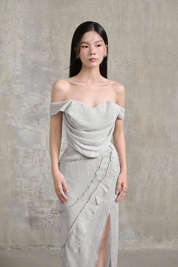 Arwen Draped Sweetheart Top in Dove Grey