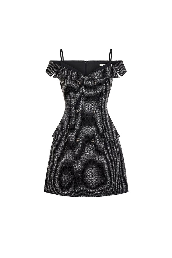 Chaerin Off Shoulder Mini Dress in Classic Black