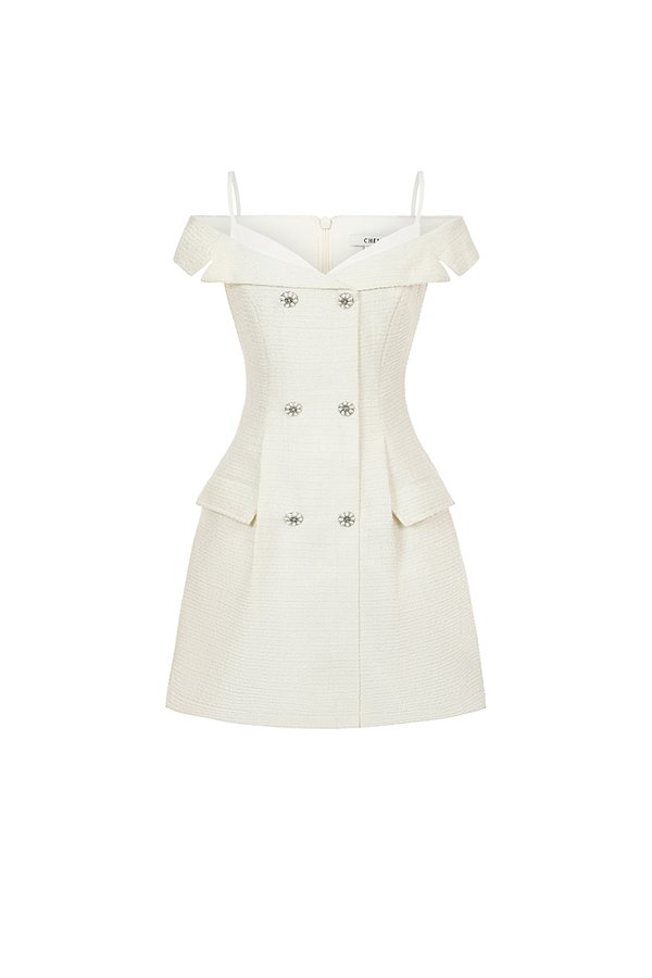 Chaerin Off Shoulder Mini Dress in Ivory