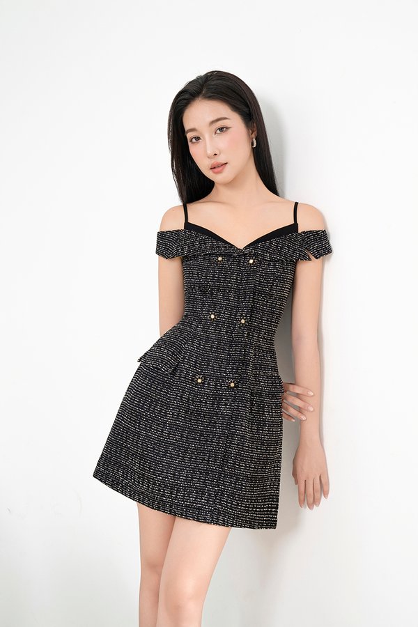 Chaerin Off Shoulder Mini Dress in Classic Black