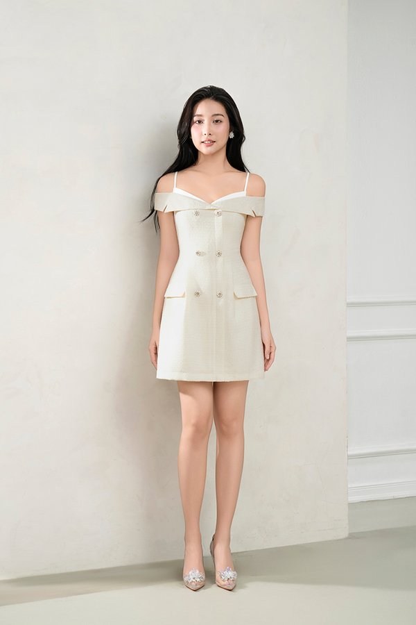 Chaerin Off Shoulder Mini Dress in Ivory