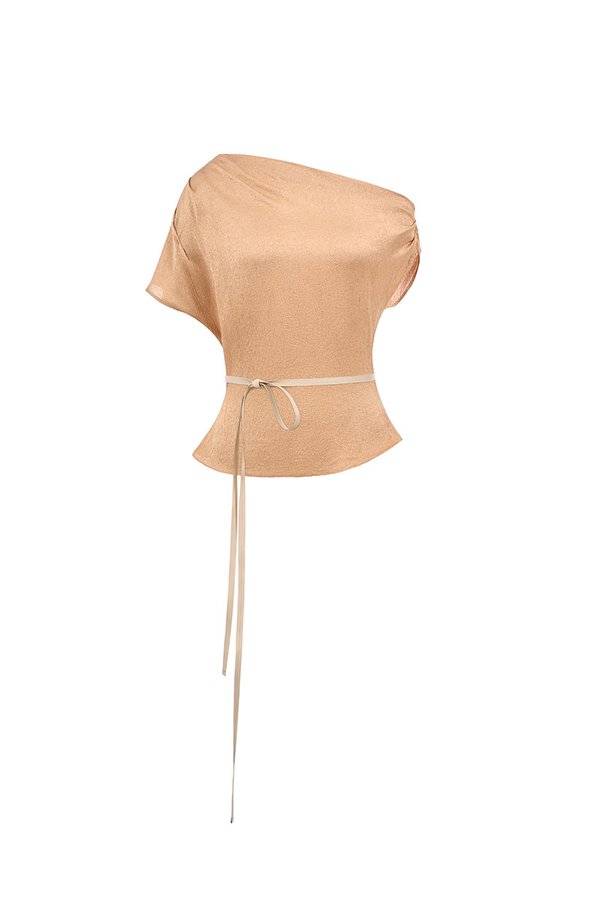 Eira Asymmetrical Drape Top in Apricot Bronze