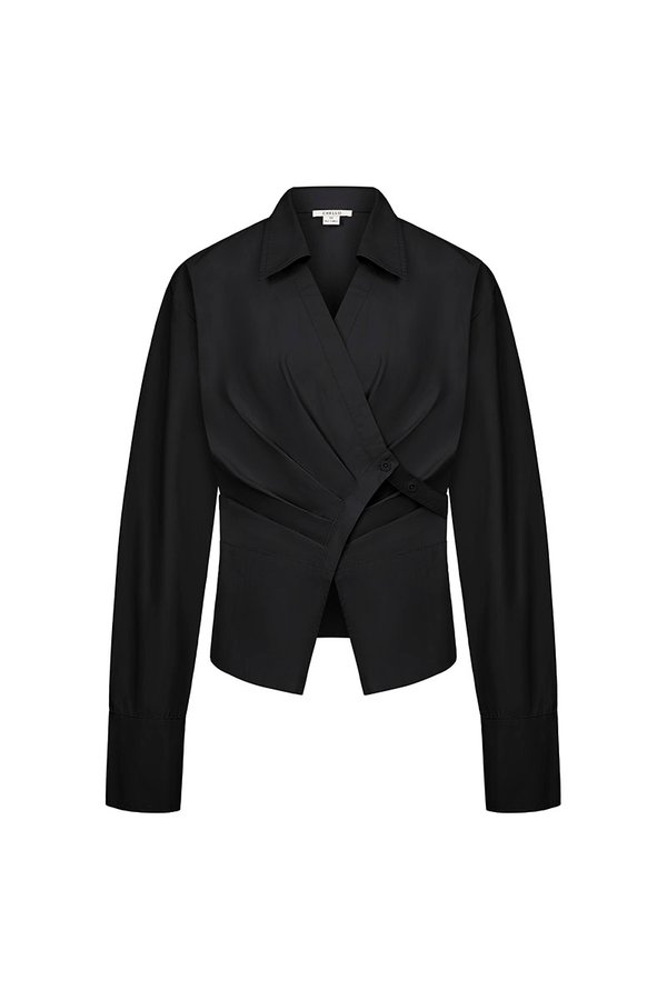 Gaeul Crossover Pleated Shirt in Classic Black