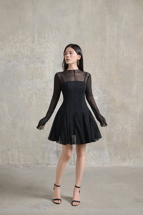 Ingrid Gusset Mini Dress with Padded Inner Dress in Classic Black