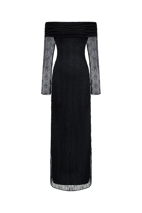 Maia Padded Off Shoulder Maxi Dress in Classic Black