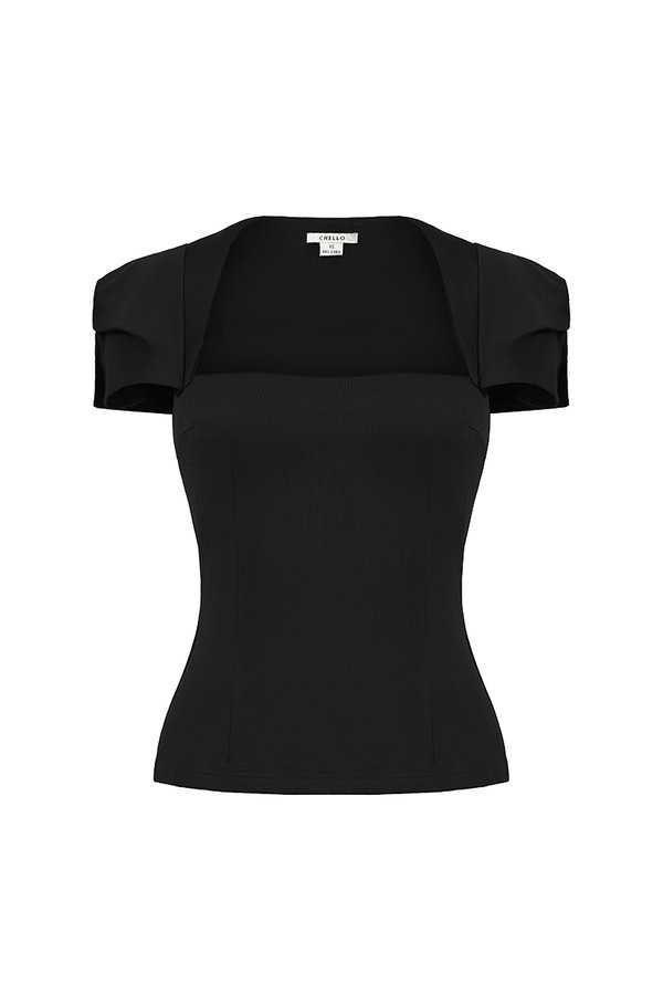 Phoebe Cap Sleeves Top in Classic Black