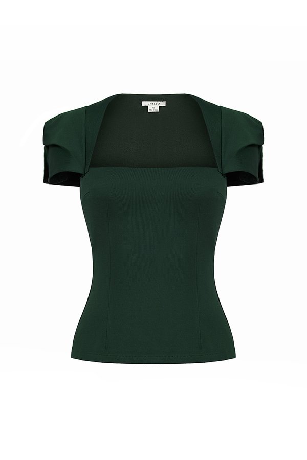Phoebe Cap Sleeves Top in Emerald Green