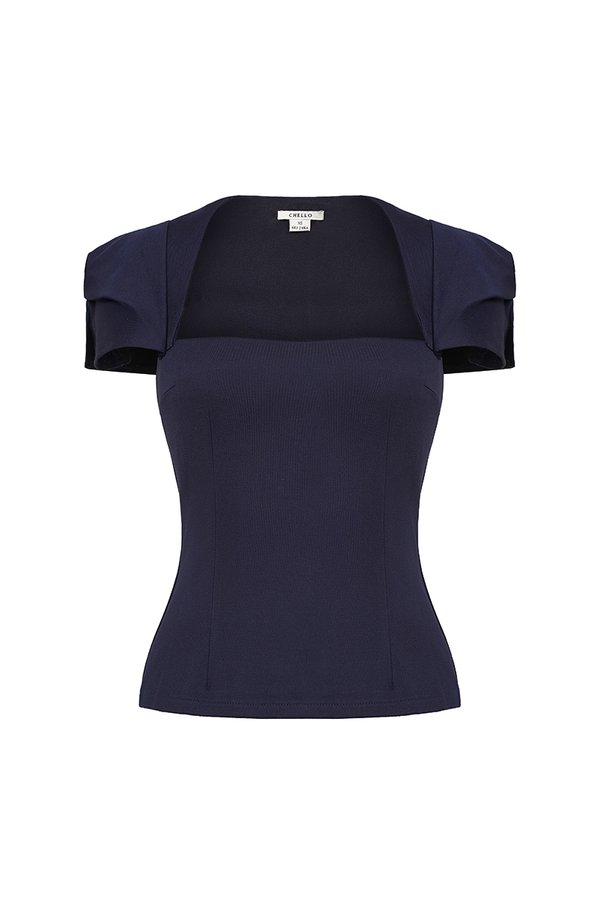 Phoebe Cap Sleeves Top in Navy Blue