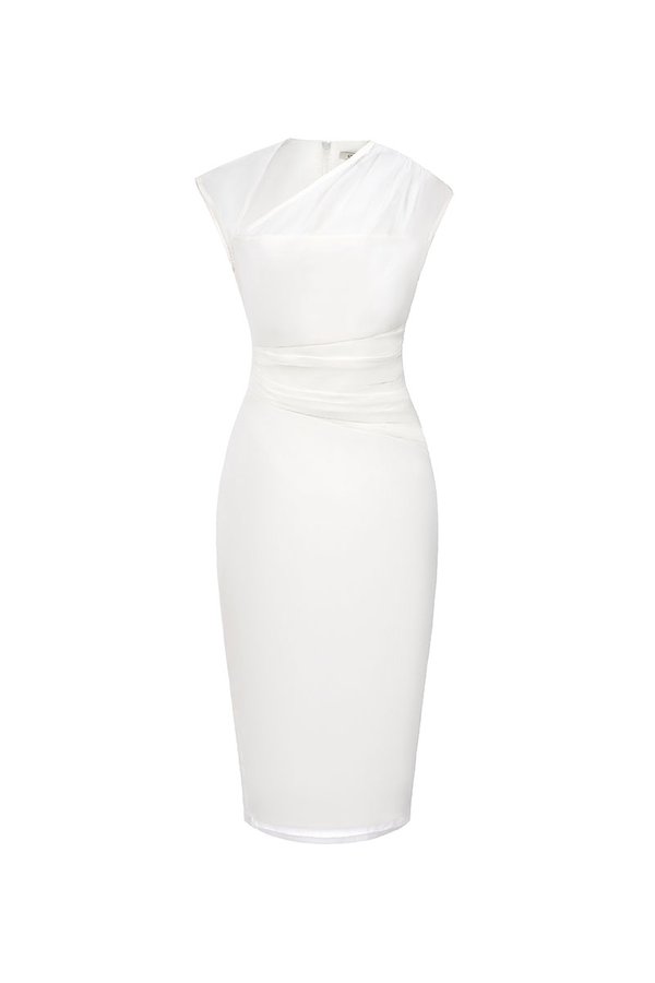 Virelle Cap Asymmetrical Pencil Dress in Iconic White