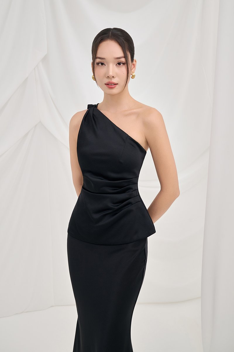 Dakota Padded Toga Ruched Top in Classic Black
