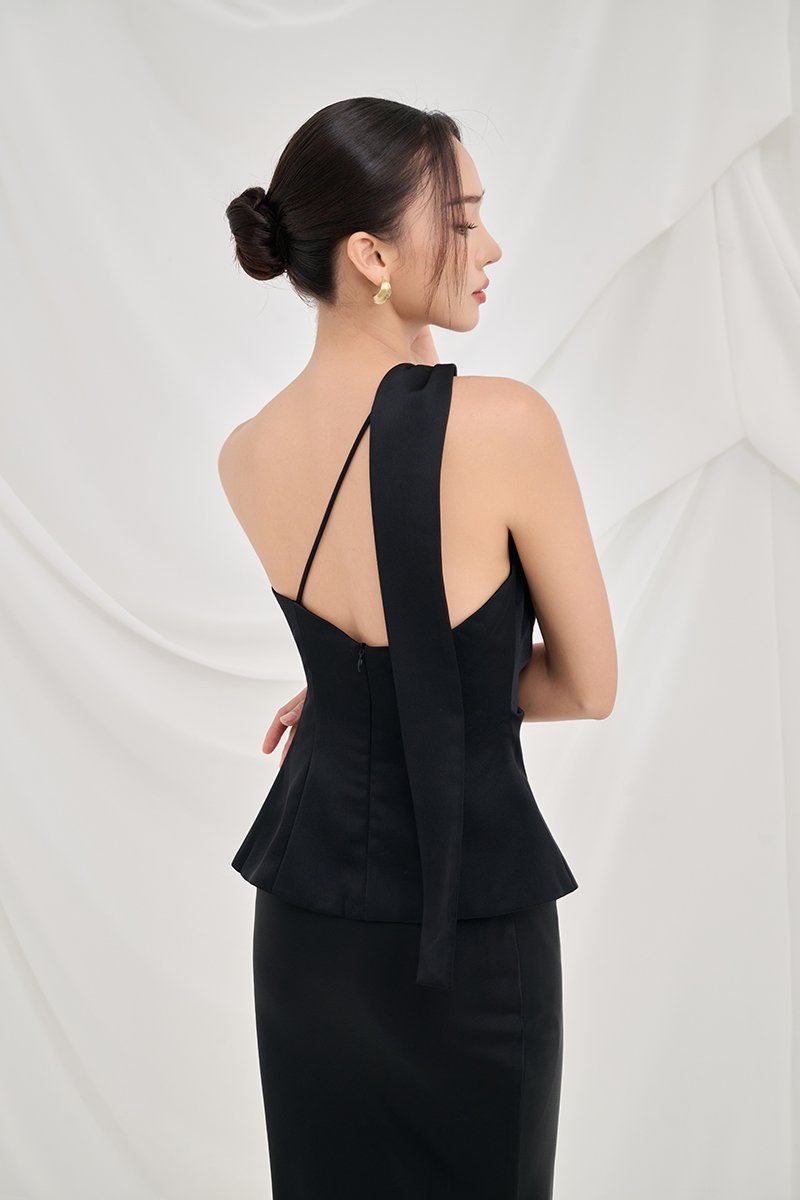 Dakota Padded Toga Ruched Top in Classic Black