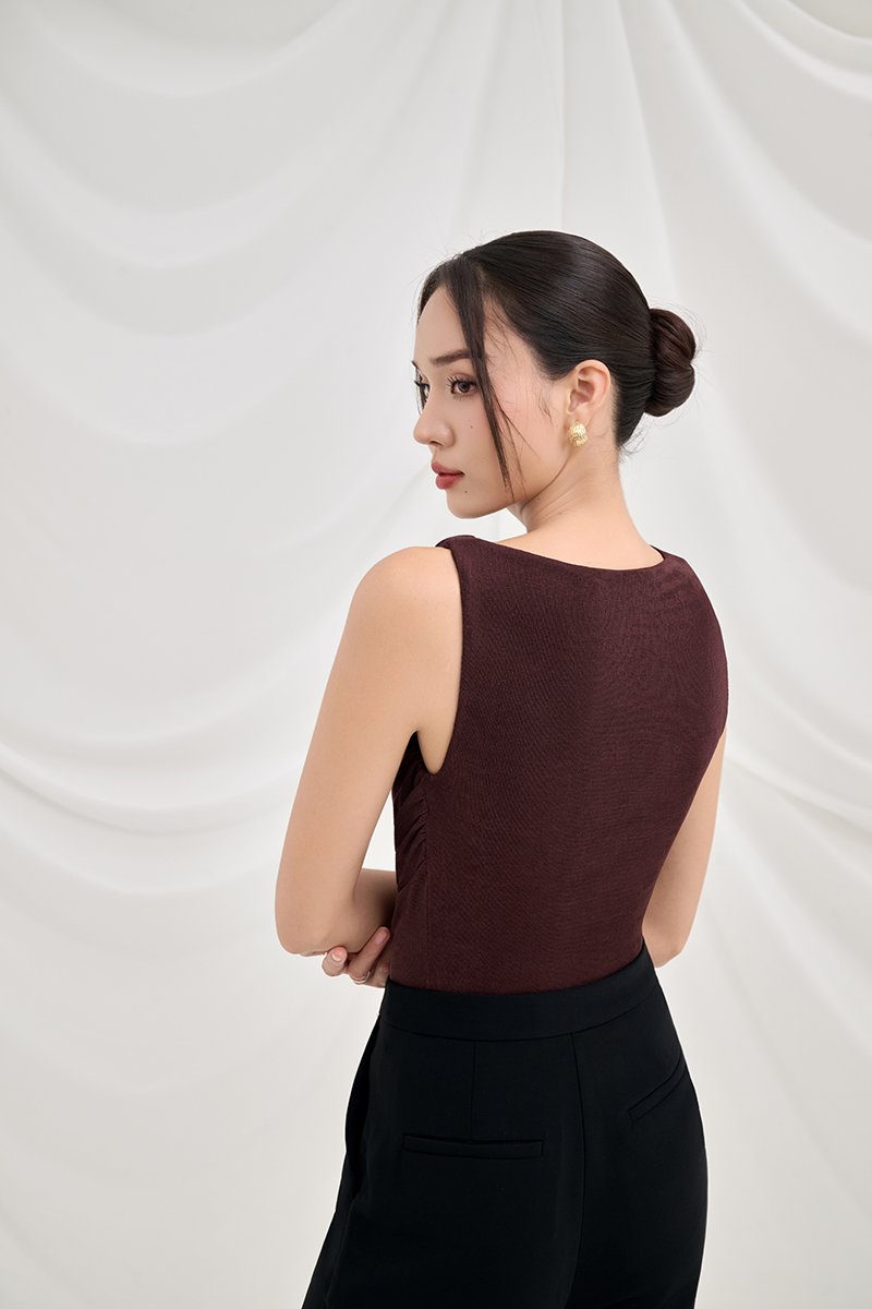 Alexa Drape Knit Top in Chestnut