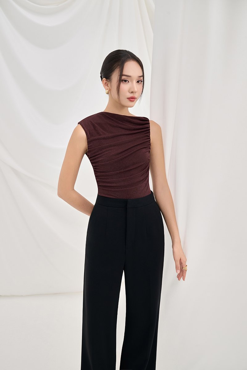 Alexa Drape Knit Top in Chestnut