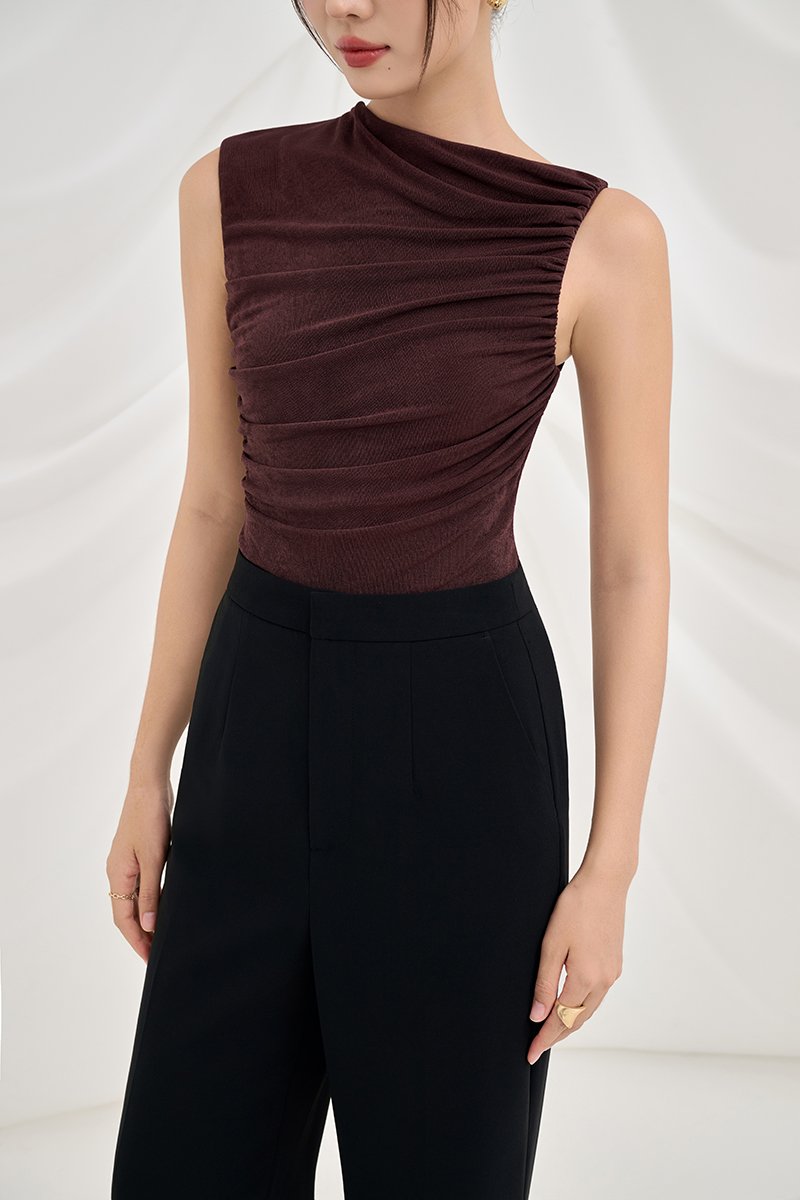 Alexa Drape Knit Top in Chestnut