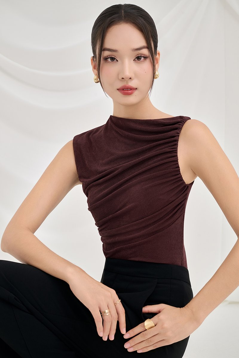 Alexa Drape Knit Top in Chestnut
