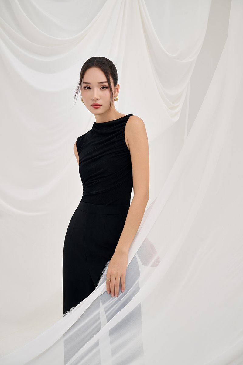 Alexa Drape Knit Top in Classic Black