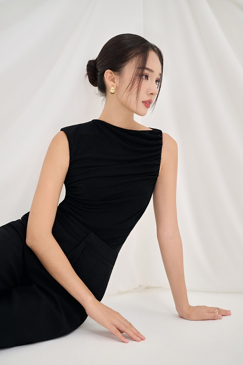 Alexa Drape Knit Top in Classic Black