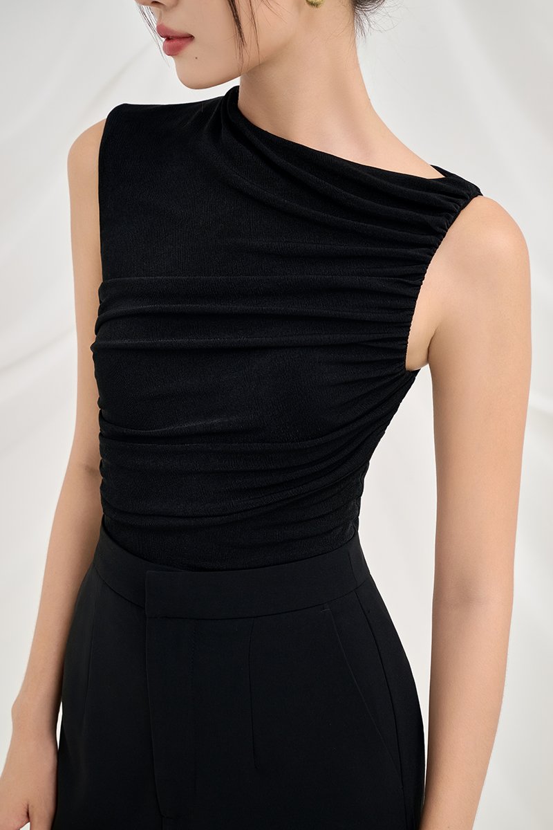 Alexa Drape Knit Top in Classic Black