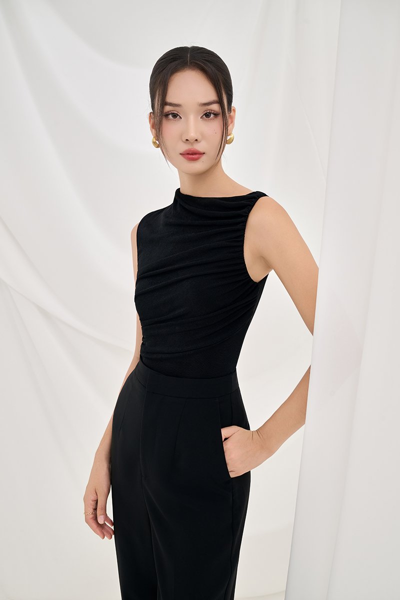 Alexa Drape Knit Top in Classic Black