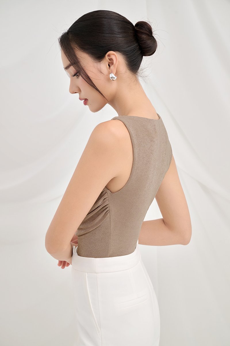 Alexa Drape Knit Top in Dusty Terra