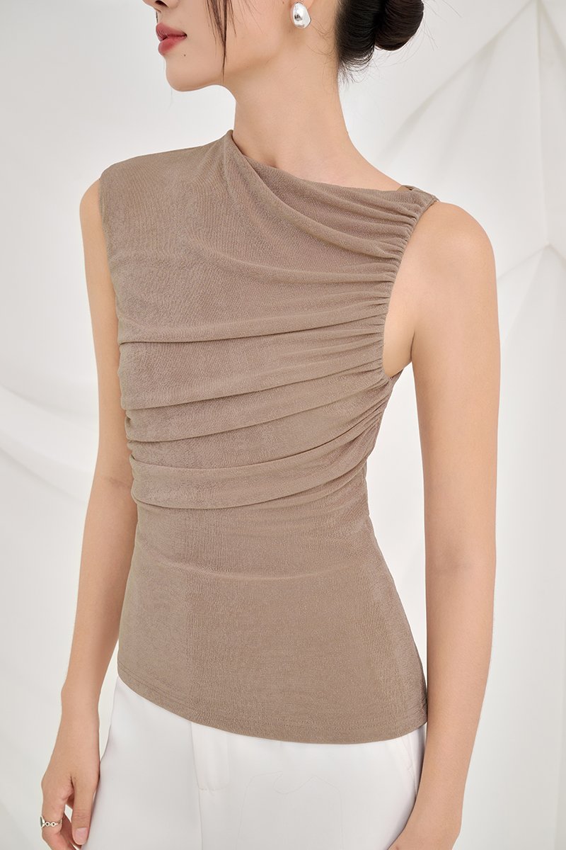Alexa Drape Knit Top in Dusty Terra