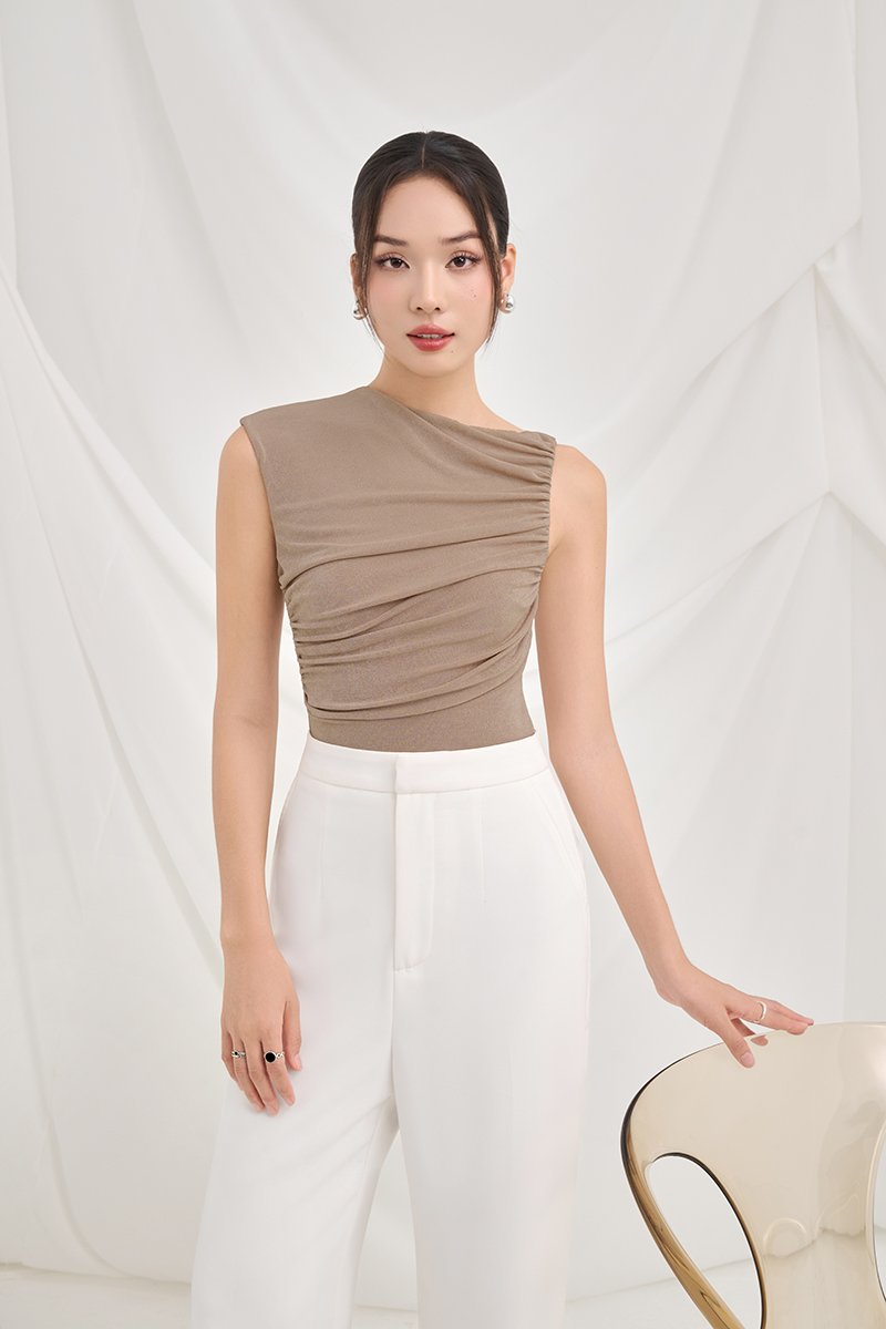 Alexa Drape Knit Top in Dusty Terra