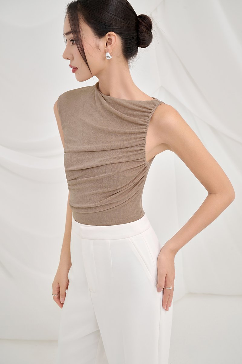 Alexa Drape Knit Top in Dusty Terra