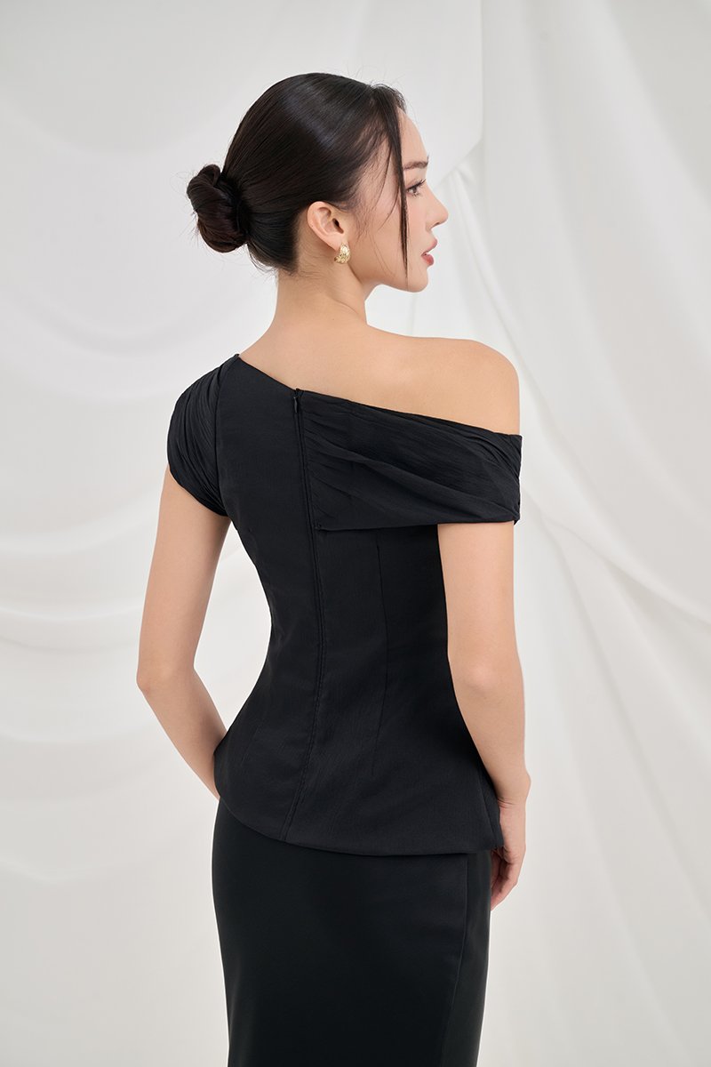 Blythe Padded Asymmetrical Structured Top in Classic Black
